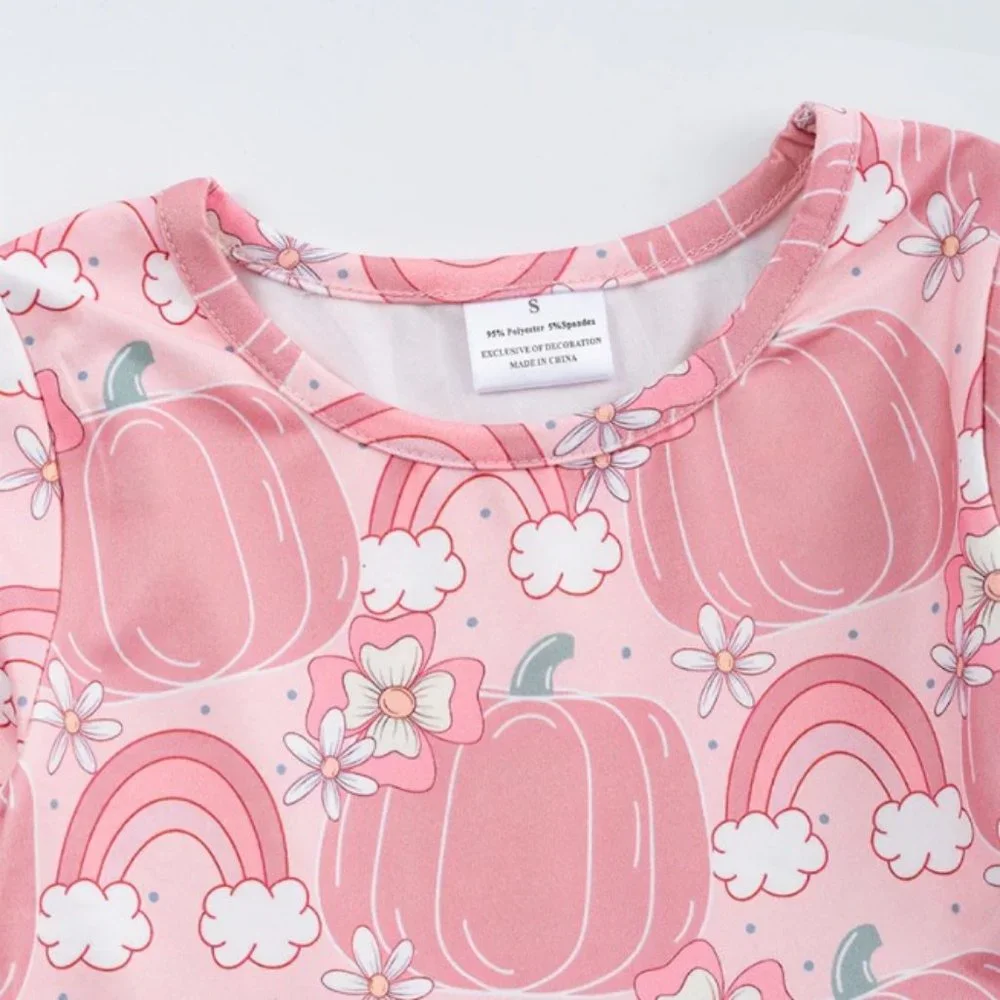 Pumpkin Rainbow Girls Long Sleeve Pink Ruffle Dress